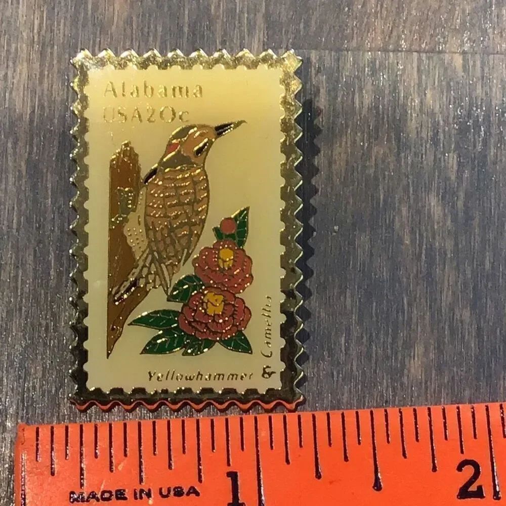 Vintage, yellow hammer, bird, postage stamp PIN